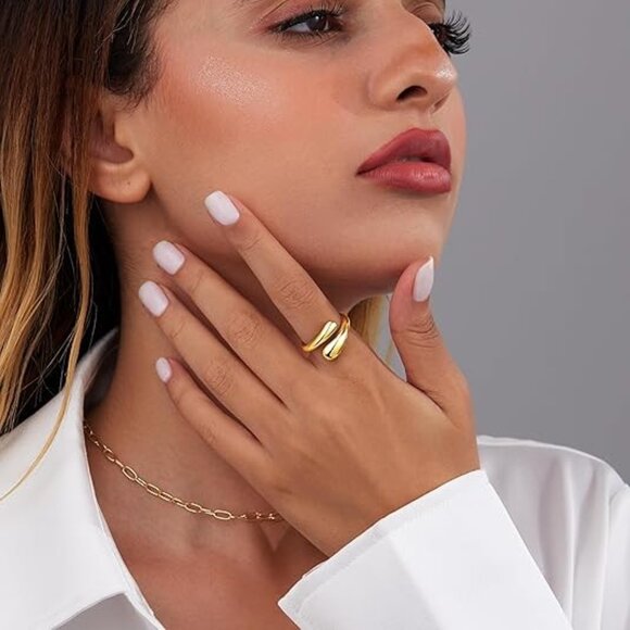 Non Tarnish Gold Chunky Rings Women, Gold Statement Dome Rings Stacking Silver - Picture 5 of 7